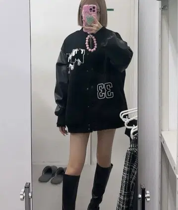 미나미짱 mnm 오버 사이즈 바시티 자켓 블랙 L