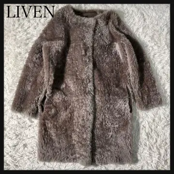LIVEN 리버서블 무스탕 코트 노카라 38 브라운