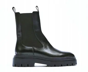 ZARA 블랙 가죽 사이드 고어 부츠 통굽