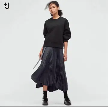 유니클로 +J 질 샌더 플리츠 롱 랩스커트 다크 그레이 67