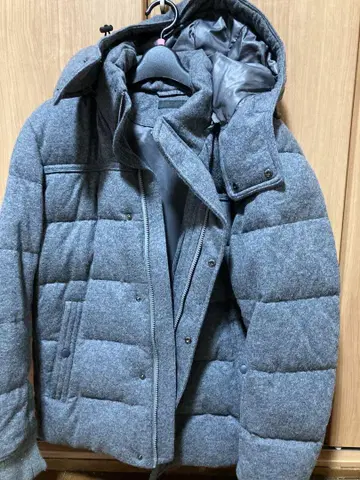 그레이 퀼팅 다운 자켓 후드 부착 L 울 다운 80%