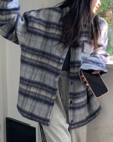 플란넬 체크 무늬 셔츠 자켓