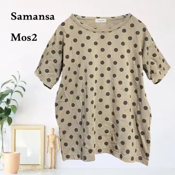 zB889 [ F ] Samansa Mos2 티셔츠 실루엣 도트 무늬