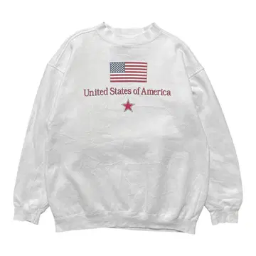 USA 구제 의류 성조기 별 프린트 맨투맨 트레이닝복 화이트 남성용 L