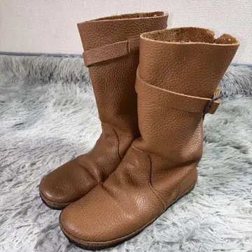 KOOS 코스 주름 천연 가죽 미들 부츠 카멜 23.5cm 벨트