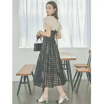 dazzlin 시어 체크 코르셋 원피스