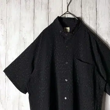 구제 반팔 폴리 셔츠 올 패턴 일본제 블랙 빅 루즈 박스형 L-XL