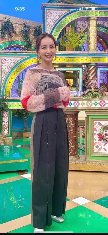 츠지모토 마이 착용 soduk 그레이 캐주얼 팬츠 프론트 핀 고정