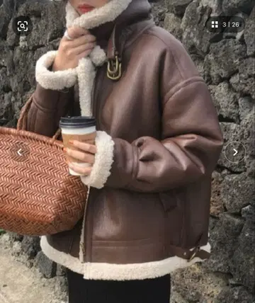 무스탕 자켓 보아 자켓 인조 가죽 브라운
