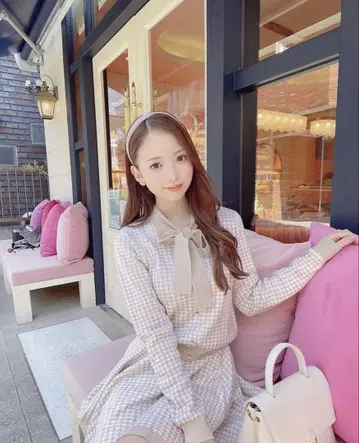 michellMacaron 리본 하운드투스 체크 패턴 셋업