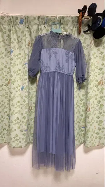 연보라색 비침 롱 드레스