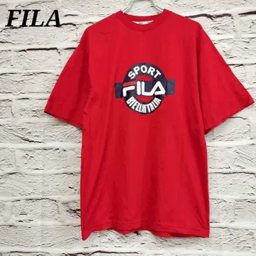 휠라 빈티지 반팔 T셔츠 프론트 프린트 코튼 혼 레드