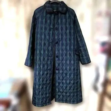 체크 퀼팅 롱 코트