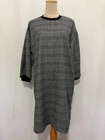 울 글렌체크 백리본 원피스