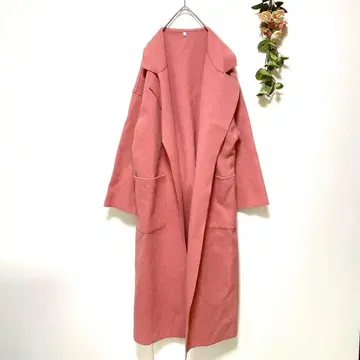 새상품급 [ 빈티지 ] 롱 코트 허리 벨트 프론트 오픈 핑크 (L)