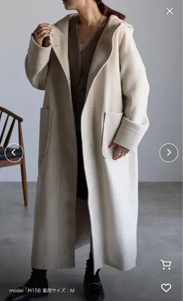 봉쥬르 사간 후디드 롱 코트 아이보리 M 사이즈