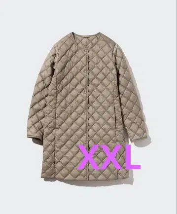 유니클로 퍼프 테크 퀼팅 코트 베이지 XXL 노카라 수납 봉투 포함