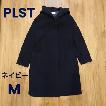 PLST 후드 부착 롱 코트 M 네이비
