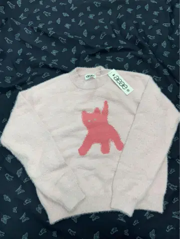 aeae 고양이 디자인 핑크 니트 스웨터