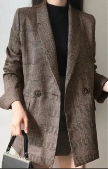 [미사용 택 포함] 글렌체크 패턴 더블 테일러드 자켓 M