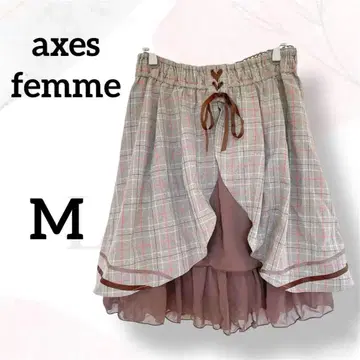 엑시즈팜 미니 스커트 고스로리 M 브라운 체크 리본 볼륨