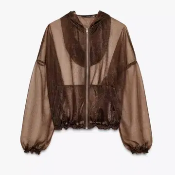 ZARA 오간자 후드 부착 자켓 브라운