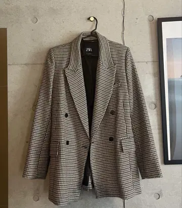 ZARA 체크 무늬 더블 브레스트 자켓