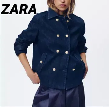 ZARA 데님 더블 브레스트 자켓 골드 버튼 네이비 M 사이즈