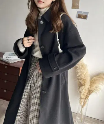 클래식 엘프 울 라이크 소재 스텐카라 코트 블랙 M 사이즈