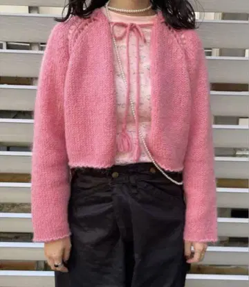 beams boy 모헤어 가디건 핑크