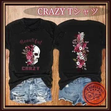 CRAZY T셔츠 블랙 반팔 여성용 XXL