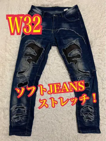 소프트 JEANS 디자인 데님 스트레치 인디고 리페어 가공 W32