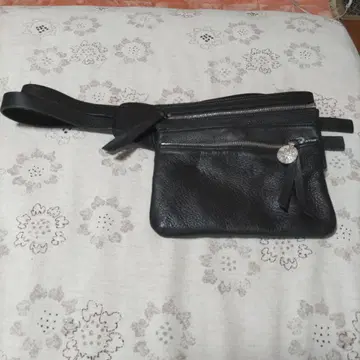 블랙 가죽 웨스트 파우치 2포켓