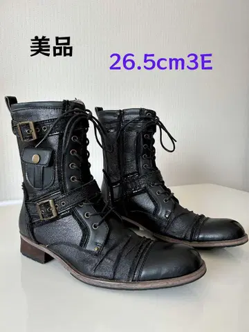 레이스업 블랙 가죽 부츠 26.5cm 3E 라이더 부츠