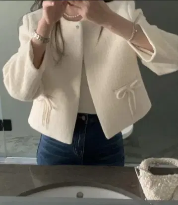 아이보리 노카라 자켓 리본 포함