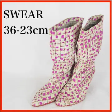 G0747*SWEAR*미들 부츠*36-23cm*체크*그레이지 계열*보라색