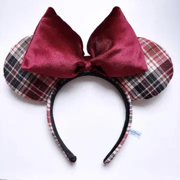 디즈니랜드 Disney 머리띠 체크 빨간색