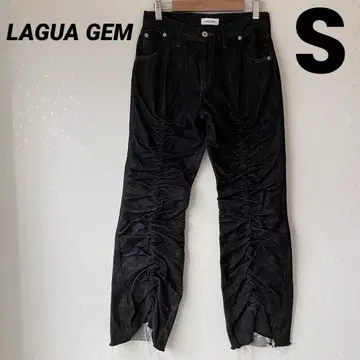 LAGUAGEM 블랙 데님 S 개더 팬츠 MIDSTGATHER