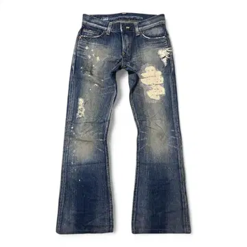 EDWIN Studded distressed flared denim