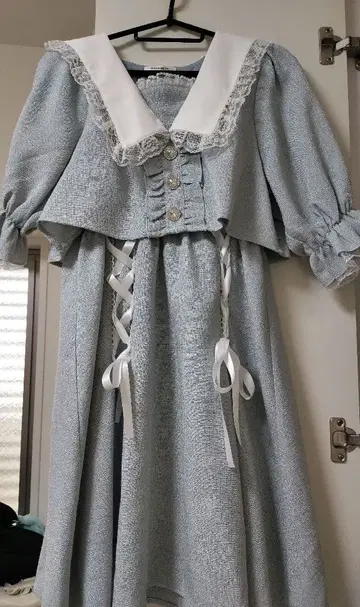 NOEMIE 스프링 트위드 레이스업 세일러 담그레이 원피스