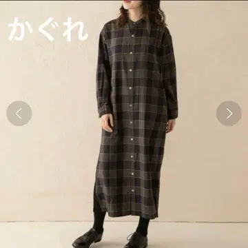 카구레 노카라 체크 셔츠 롱 원피스 일본제