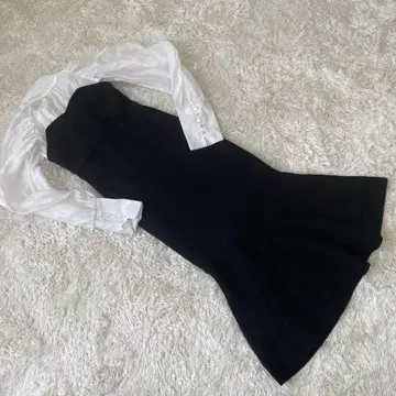 머큐리 듀오 블랙 플레어 원피스 긴팔 니트 시스루