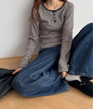 캐널진 HARING 보더 헨리 롱 T셔츠