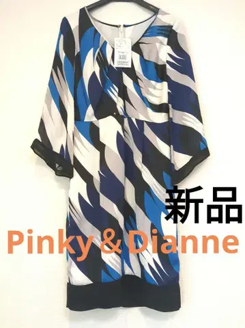 새상품 Pinky & Dianne 플레어 슬리브 기하학 패턴 쉬폰 원피스