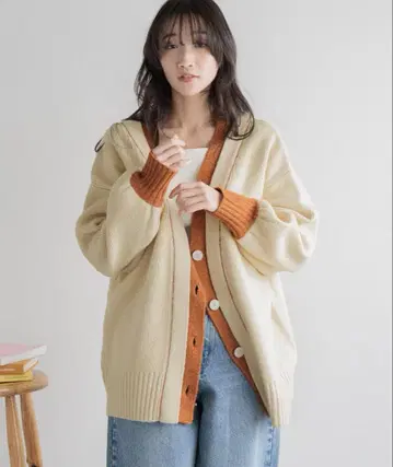 로리즈팜 배색 롱 가디건