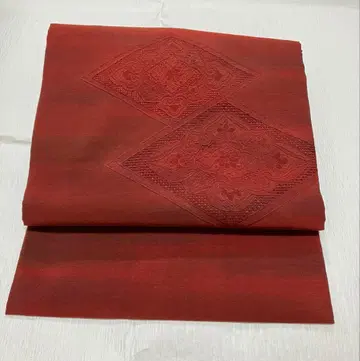 나고야 오비 자수 태고 문양 적동색