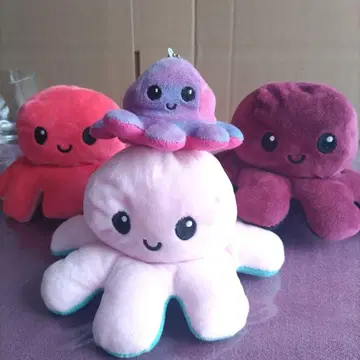 리버서블 컬러풀한 문어 봉제 인형 세트 3개 & 키링