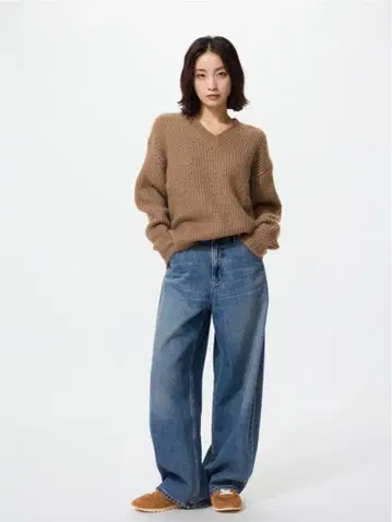 미사용 새상품 UNIQLO 배기 커브 청바지 기장 짧음 25
