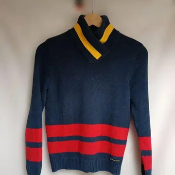 PoloJEANS 네이비 빨간색 스트라이프 V넥 니트 스웨터 S 여성용