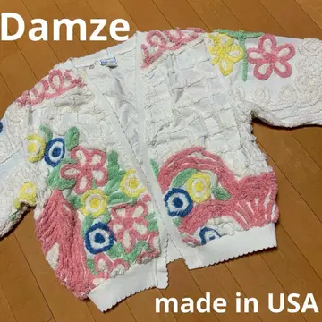 DAMZE 빈티지 가디건 자수 셔닐 직조 입체감